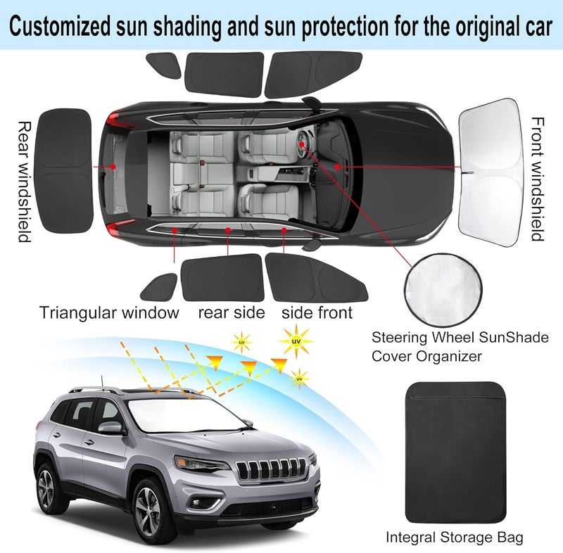 LHFLIVE 8PCS Windshield Sun Shade Custom Fit for 2014-2024 Jeep Cherokee Trailhawk,Overland, Limited, Latitude, Altitude Accessories Foldable Sunshade Side Rear Window Shade Cover Full Set Keeps Car Cool - Image 3